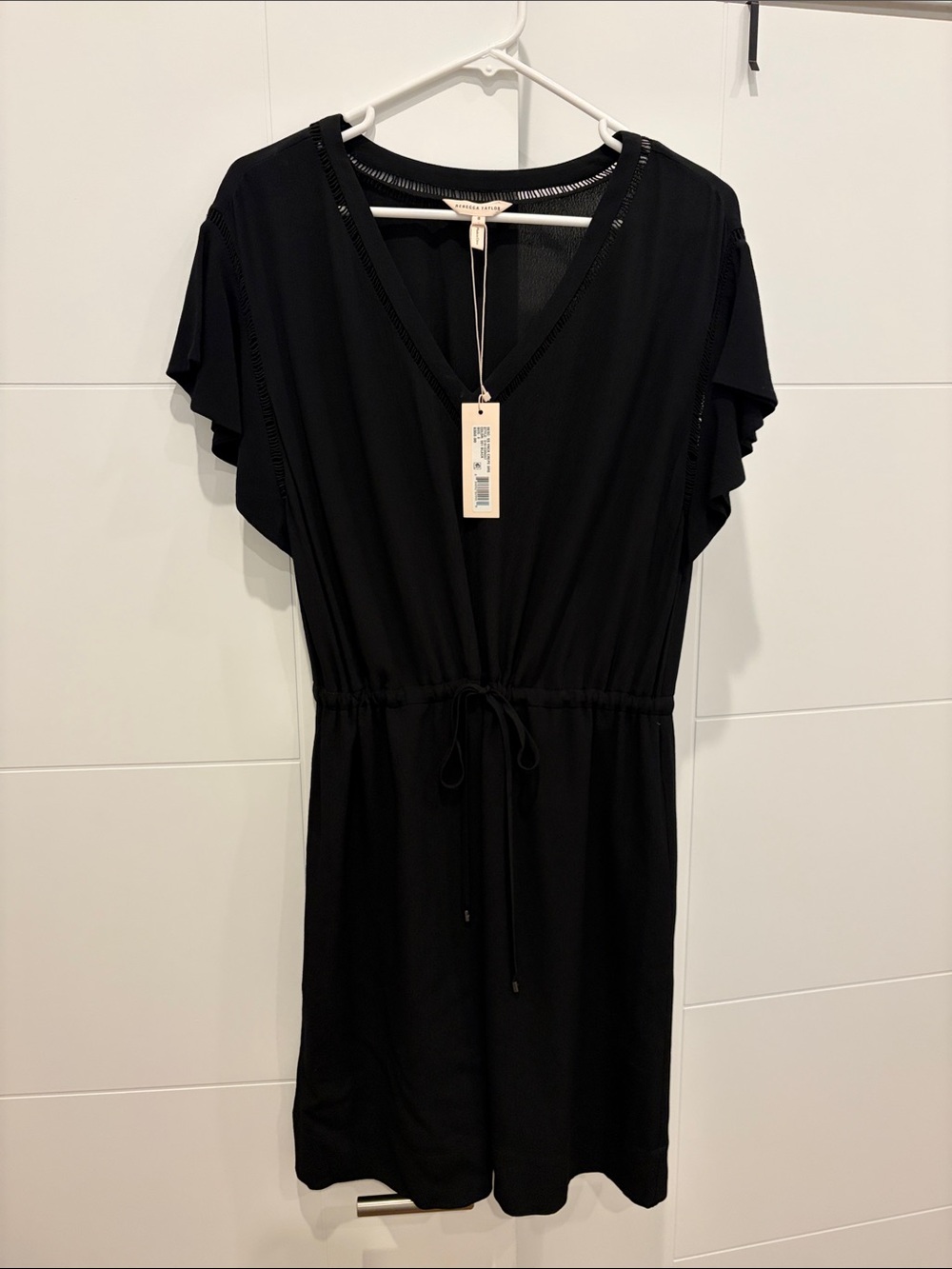 Rebecca Taylor Black V-Neck Drawstring Waist Dress